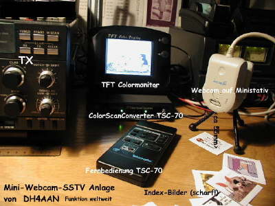 Wim, DH4AAN zeigt mit seiner Mini-Webcam-SSTV-Anlage,